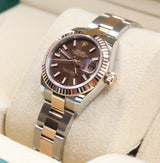 Rolex - Pre-owned Two Tone Rose Gold Lady-Datejust 28mm Chocolate Index Dial Oyster Bracelet 279171