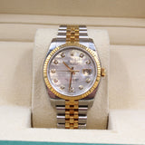 Rolex - Unworn Two Tone Yellow Gold Datejust 36 Mother of Pearl Diamond Dial Jubilee Bracelet 116233 NOS FULL STICKERS