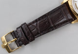 Rolex - Pre-owned Yellow Gold Day-Date 36 Single Quickset White Roman Dial Leather Strap 18038