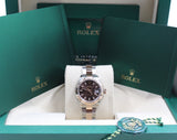 Rolex - Pre-owned Two Tone Rose Gold Lady-Datejust 28mm Chocolate Index Dial Oyster Bracelet 279171