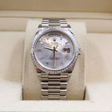 Rolex - Unworn Day-Date 36 Platinum Mother of Pearl Diamond Dial 128396TBR