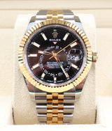 Rolex - Pre-owned Two Tone Yellow Gold Sky-Dweller Black Dial Jubilee Bracelet 336933