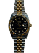 Rolex - Pre-owned Two Tone Yellow Gold Datejust 36 Black Diamond Dial Jubilee Bracelet 116233