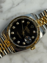 Rolex - Pre-owned Two Tone Yellow Gold Datejust 36 Black Diamond Dial Jubilee Bracelet 116233