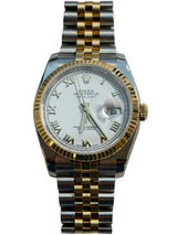 Rolex - Pre-owned Two Tone Yellow Gold Datejust 36 White Roman Dial Jubilee Bracelet 116233