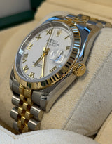 Rolex - Pre-owned Two Tone Yellow Gold Datejust 36 White Roman Dial Jubilee Bracelet 116233
