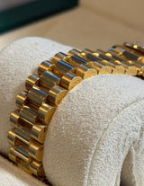 Rolex - Pre-owned Yellow Gold Lady-Datejust 28mm Champagne Diamond Dial Diamond Bezel Presidential Bracelet 279138RBR