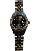 Rolex - Pre-owned Two Tone Rose Gold Lady-Datejust 28mm Chocolate Index Dial Diamond Bezel Jubilee Bracelet 279381RBR