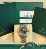 Rolex - Pre-owned Two Tone Rose Gold Lady-Datejust 28mm Chocolate Index Dial Diamond Bezel Jubilee Bracelet 279381RBR