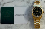 Rolex - Pre-owned Yellow Gold Day-Date 36 Single Quick Black Pyramid Dial Arabic Day and Date Wheel 18038