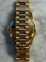 Rolex - Pre-owned Yellow Gold Day-Date 36 Single Quick Black Pyramid Dial Arabic Day and Date Wheel 18038