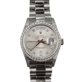 Rolex - Pre-owned Platinum Day-Date 36 Silver Diamond Dial Diamond Bezel 18346
