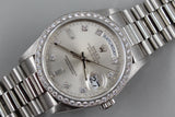 Rolex - Pre-owned Platinum Day-Date 36 Silver Diamond Dial Diamond Bezel 18346