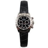 Rolex - Pre-owned White Gold Daytona Black Diamond Dial Leather Strap 116519