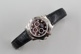 Rolex - Pre-owned White Gold Daytona Black Diamond Dial Leather Strap 116519