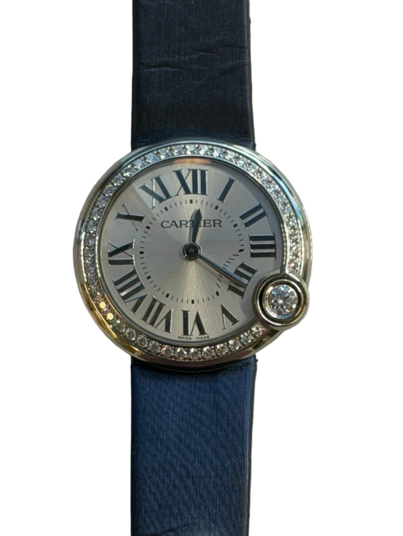 Cartier - Pre-owned Stainless Steel Ballon Blanc 30mm White Dial Diamond Bezel W4BL0003