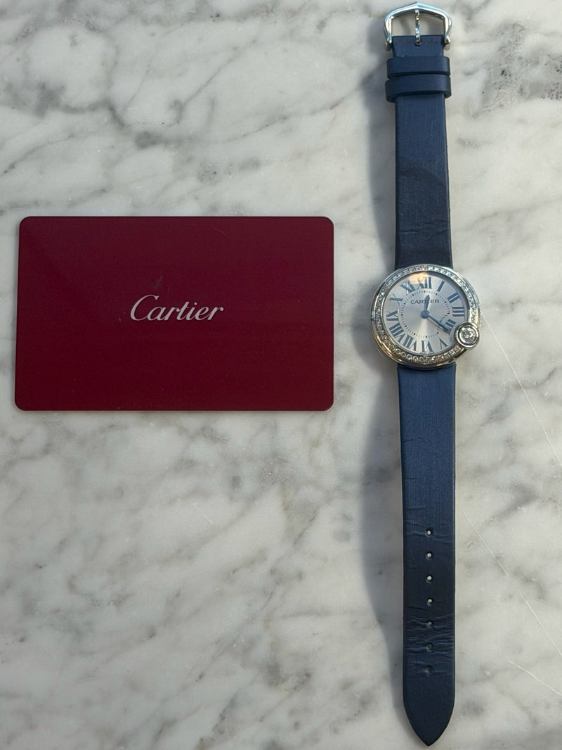 Cartier - Pre-owned Stainless Steel Ballon Blanc 30mm White Dial Diamond Bezel W4BL0003
