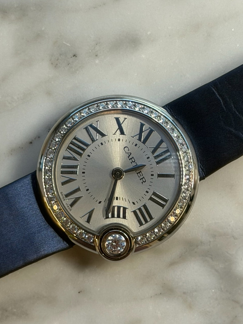 Cartier - Pre-owned Stainless Steel Ballon Blanc 30mm White Dial Diamond Bezel W4BL0003