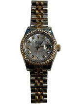 Rolex - Pre-owned Two Tone Yellow Gold Lady-Datejust 28mm Mother of Pearl (MOP) Diamond Dial Diamond Bezel Jubilee Bracelet 179383