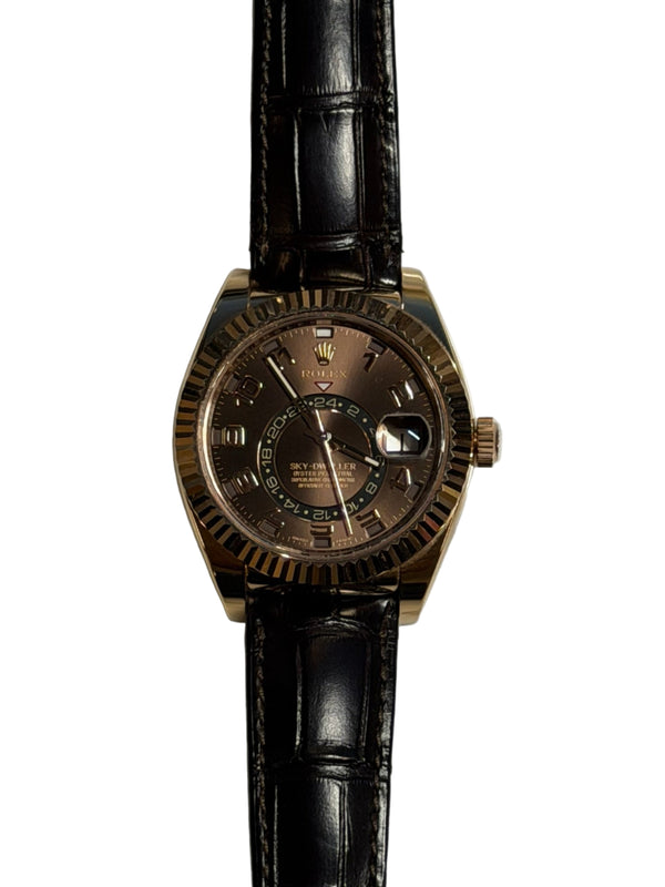 Rolex - Pre-owned Sky-Dweller Chocolate Arabic Dial Leather Strap 326135