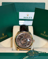 Rolex - Pre-owned Sky-Dweller Chocolate Arabic Dial Leather Strap 326135