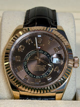 Rolex - Pre-owned Sky-Dweller Chocolate Arabic Dial Leather Strap 326135