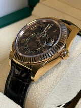 Rolex - Pre-owned Sky-Dweller Chocolate Arabic Dial Leather Strap 326135