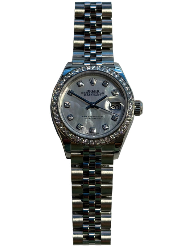 Rolex - Unworn Stainless Steel Lady-Datejust 28mm Mother of Pearl (MOP) Diamond Dial Diamond Bezel Jubilee Bracelet 279384RBR