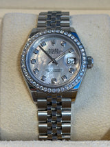 Rolex - Unworn Stainless Steel Lady-Datejust 28mm Mother of Pearl (MOP) Diamond Dial Diamond Bezel Jubilee Bracelet 279384RBR