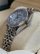 Rolex - Unworn Stainless Steel Lady-Datejust 28mm Mother of Pearl (MOP) Diamond Dial Diamond Bezel Jubilee Bracelet 279384RBR