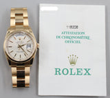 Rolex - Pre-owned Day-Date 36 Yellow Gold Silver Index Dial 118208