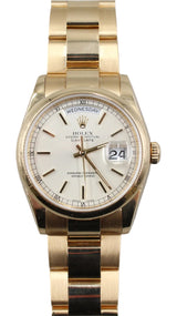 Rolex - Pre-owned Day-Date 36 Yellow Gold Silver Index Dial 118208