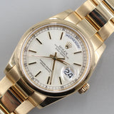 Rolex - Pre-owned Day-Date 36 Yellow Gold Silver Index Dial 118208