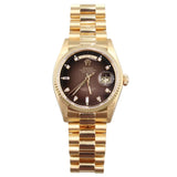 Rolex - Pre-owned Yellow Gold Day-Date 36 Single Quickset Brown Vignette Diamond Dial Hebrew Day Wheel 18038