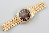 Rolex - Pre-owned Yellow Gold Day-Date 36 Single Quickset Brown Vignette Diamond Dial Hebrew Day Wheel 18038