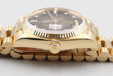 Rolex - Pre-owned Yellow Gold Day-Date 36 Single Quickset Brown Vignette Diamond Dial Hebrew Day Wheel 18038