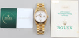 Rolex - Pre-owned Yellow Gold Day-Date 36 double quickset White Opal Diamond 6 9 Dial Arabic Day and Date Wheel
