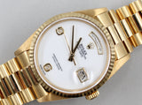 Rolex - Pre-owned Yellow Gold Day-Date 36 double quickset White Opal Diamond 6 9 Dial Arabic Day and Date Wheel