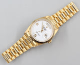 Rolex - Pre-owned Yellow Gold Day-Date 36 double quickset White Opal Diamond 6 9 Dial Arabic Day and Date Wheel