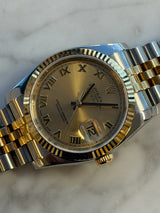 Rolex - Pre-owned Two Tone Yellow Gold Datejust 36 Champagne Roman Dial Jubilee Bracelet 116233