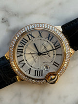 Cartier - Pre-owned Rose Gold Ballon Bleu 42mm White Dial Diamond Bezel WE900851
