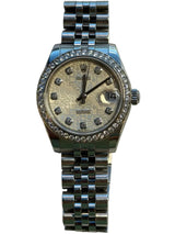 Rolex - Pre-owned Datejust 31 Silver Rolex Motif Diamond Dial Diamond Bezel Jubilee Bracelet 178384
