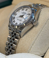 Rolex - Pre-owned Stainless Steel Lady-Datejust 28mm White Roman Dial 279174