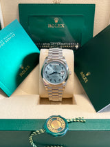 Rolex - Unworn Platinum Day-Date Presidential Ice Blue Arabic Dial 228206