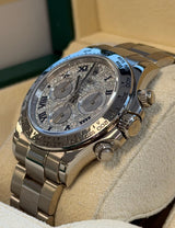 Rolex - Pre-owned White Gold Daytona Blue Roman Diamond Pave Dial 116509