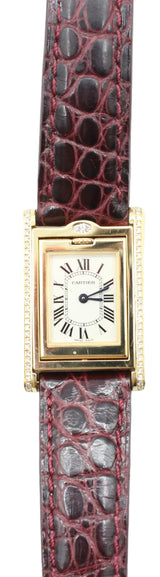 Cartier - Pre-owned Tank Basculante White Dial 23 x 37 mm Reversible Yellow Gold Diamond Bezel