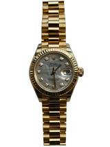 Rolex - Pre-owned Yellow Gold Lady-Datejust 28mm Mother of Pearl Diamond Dial 279178