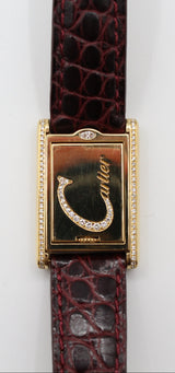 Cartier - Pre-owned Tank Basculante White Dial 23 x 37 mm Reversible Yellow Gold Diamond Bezel
