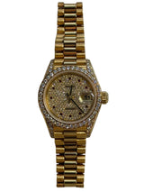Rolex - Pre-owned Yellow Gold Lady-Datejust 26mm Presidential Diamond & Ruby Dial Diamond Bezel & Lugs 69158