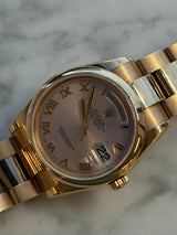 Rolex - Pre-owned Rose Gold Day-Date 36 Pink Roman Dial 118205